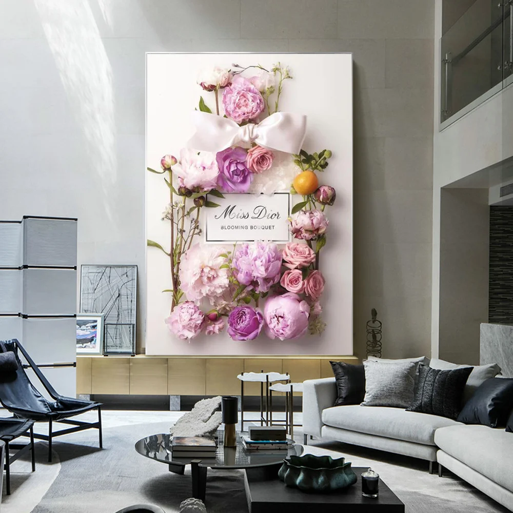 Flower Perfume Bottle Canvas Painting Fashion Wall Art Home Decor Artwork Prints Hallway Pictures for Living Room Posters