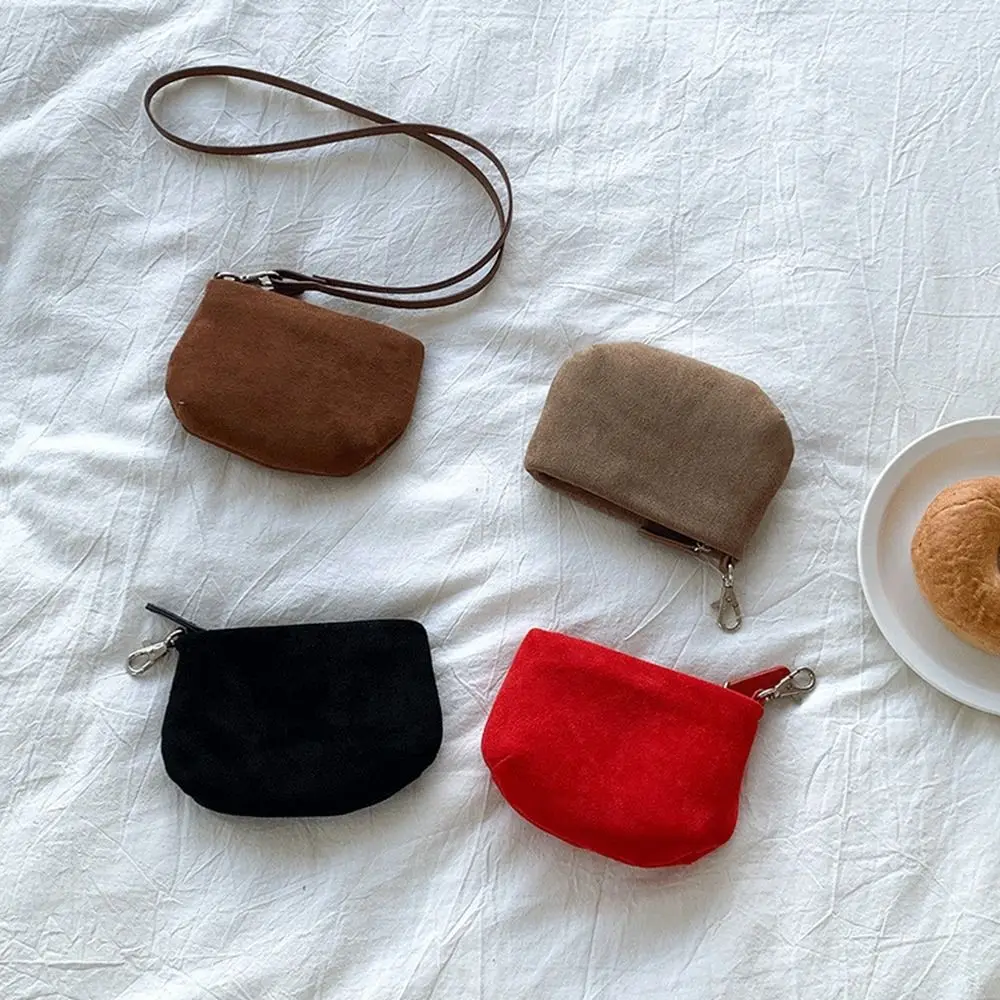 PU Leather Suede Coin Purse Shoulder Bag Lipstick Earphone Pouch Mini Storage Bag Korean Style Solid Color Pendant Accessories