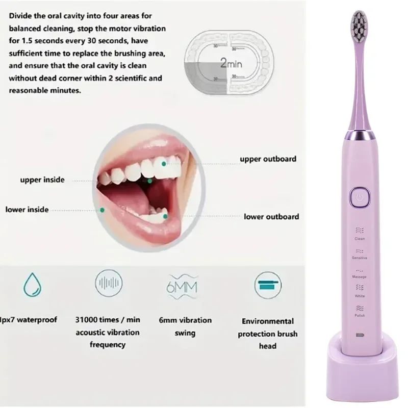 Electric Toothbrush USB Rechargeable IPX7 Waterproof S100 Ultrasonic SonicToothbrush Electric for Adult Suitable for Gift