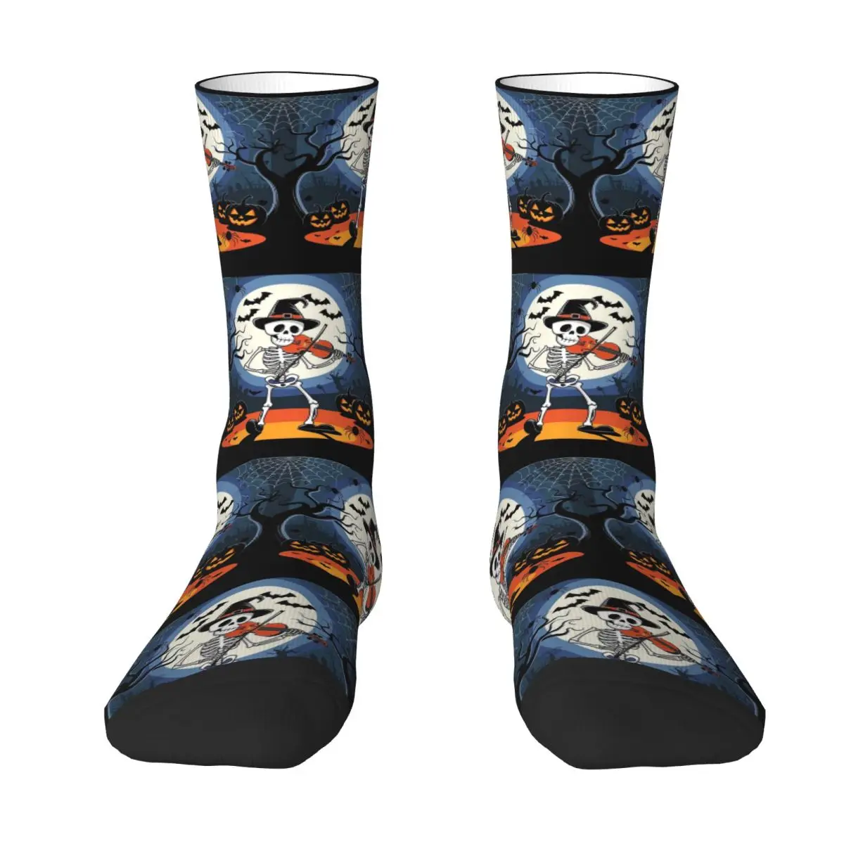 Halloween Skeleton With A Violin In Cobwebs Socks Harajuku Stockings All Season Long Socks Accessories for Unisex Christmas Gift