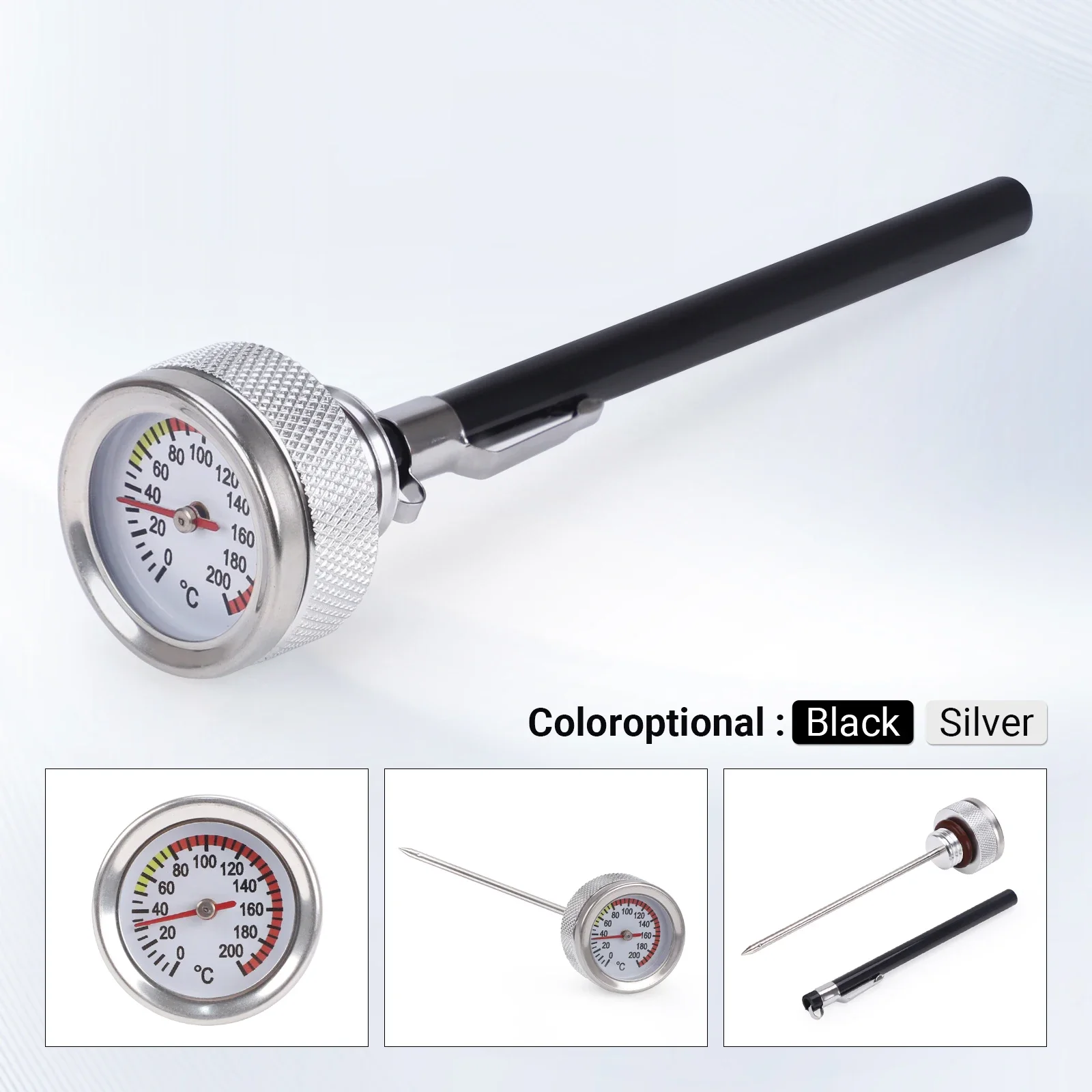 Motorcycle Fuel Tank Caps CNSPEED M20x2.5 with Oil Temperature Gauge 0-200 Pointers Thermometer Cap Cover with 117MM Probe