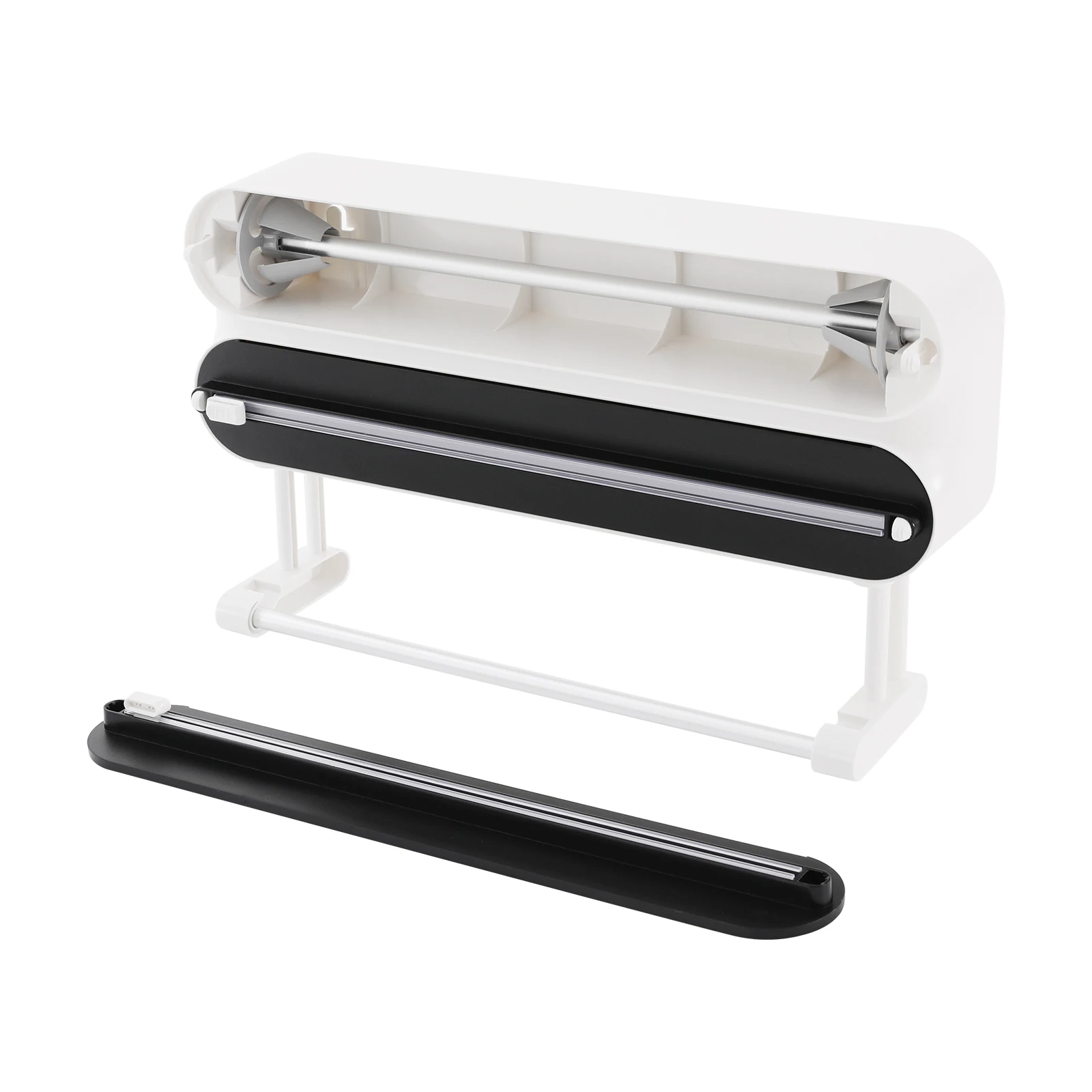 Wandmontierter Frischhaltefolien-Spender mit 2 Haken, 3-in-1 Wandrollenhalter für die Küche, Aluminiumfolien-Spender (ohne Frischhaltefolie) – Detail 2