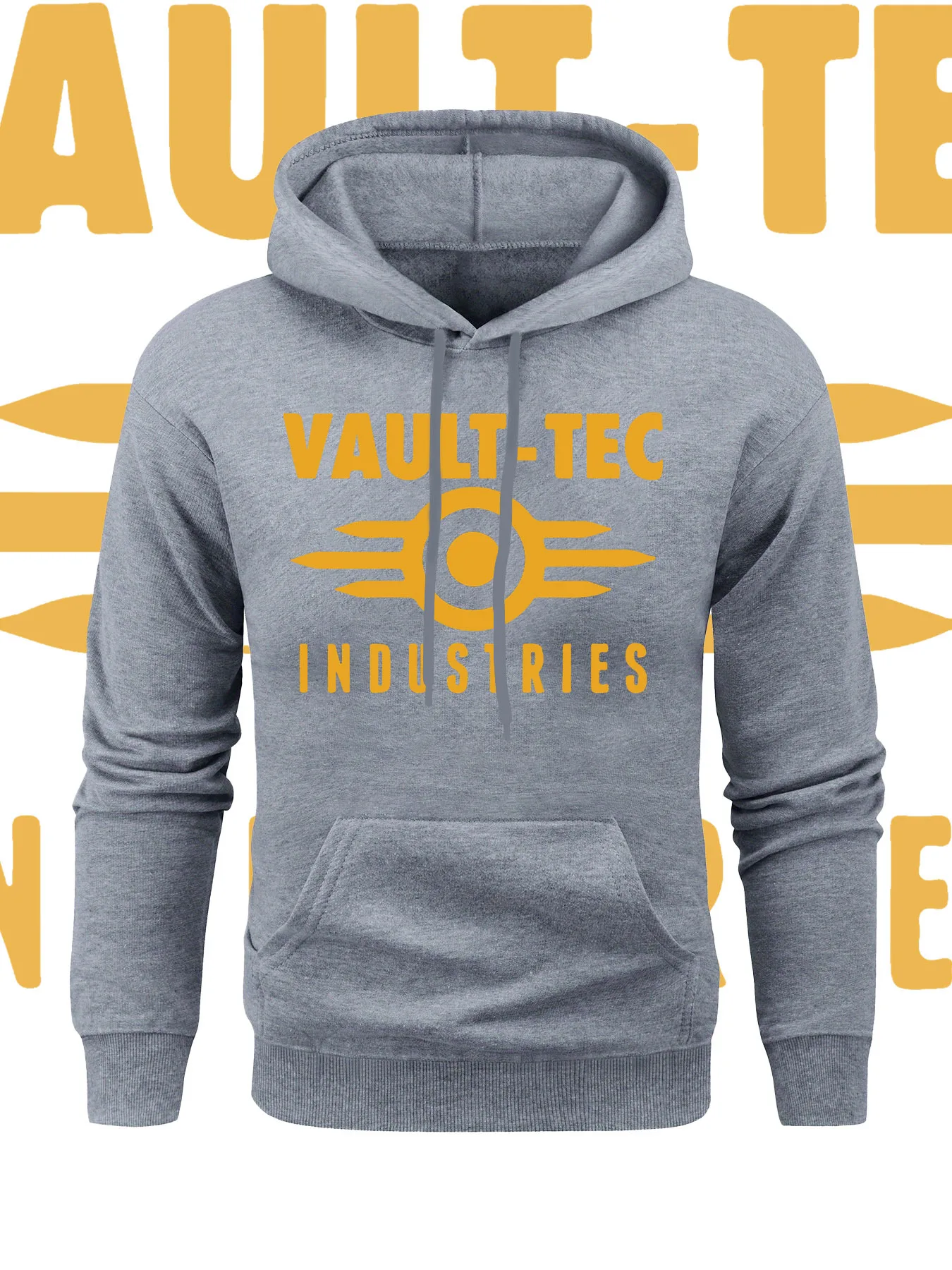 Men's high-definition vault tec logo-print hooded sweatshirt in loose fit for street hip-hop style men clothing hoodies