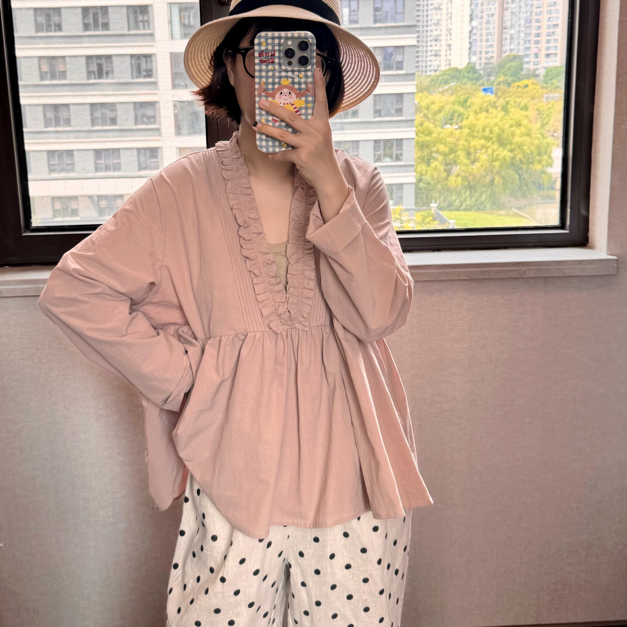 

Свободная женская блузка из хлопка и льна с V-образным вырезом, дышащая, однотонная, с длинным рукавом, для повседневной носки