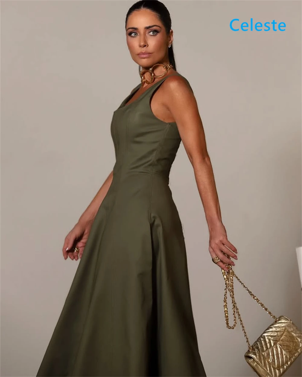 Customized Simple Green Jersey Evening Dress Classic Square Collar Sleeveless Homecoming Dresses Fashion Vestido De Festa
