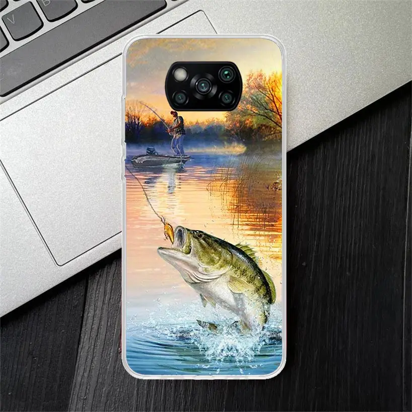 Offshore Angling Fishing Fish Rod Soft Silicone Phone Case For Xiaomi Poco X3 NFC X4 GT X5 X6 F6 F5 Pro F4 F3 F2 F1 M5S M4 M3 M2