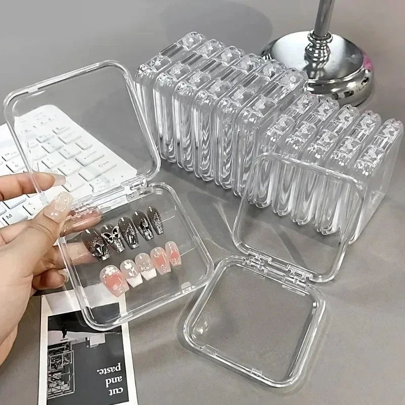 Portable Square Nail Storage Box Acrylic Transparent Container Jewelry Earring Rings Bracelet Badge Nail Packaging Case