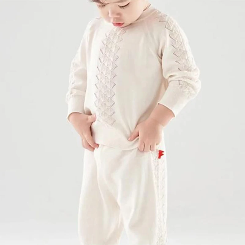 2024 New Skin Friendly Silk Soft Mulberry Silk Cotton Ultra-Thin Knitted Set For Boys And Girls, Home Clothing For Infants Set