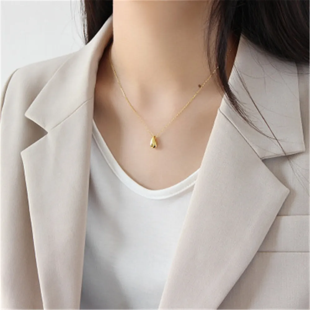 ANDYWEN 100% 925 Sterling Silver Gold Water Drop Pendant Charm Necklace Long Chain Jewelry 2020 Fine Luxury Ovals Jewels