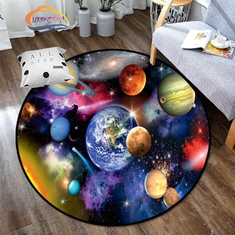 Space Universe Vector Ufo and Many Planets In Galaxy Round Bedroom Floor Mat Cosmos  solar system pattern Decoration Carpets