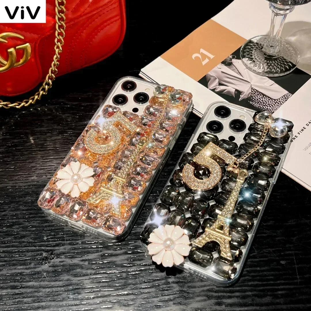 Luxury Diamond Inlaid Rhinestone Tower 5-word Phone Case For Samsung GalaxyS24 S10 S20 Plus S21 FE S22 23Ultra Note20 10 Cover v