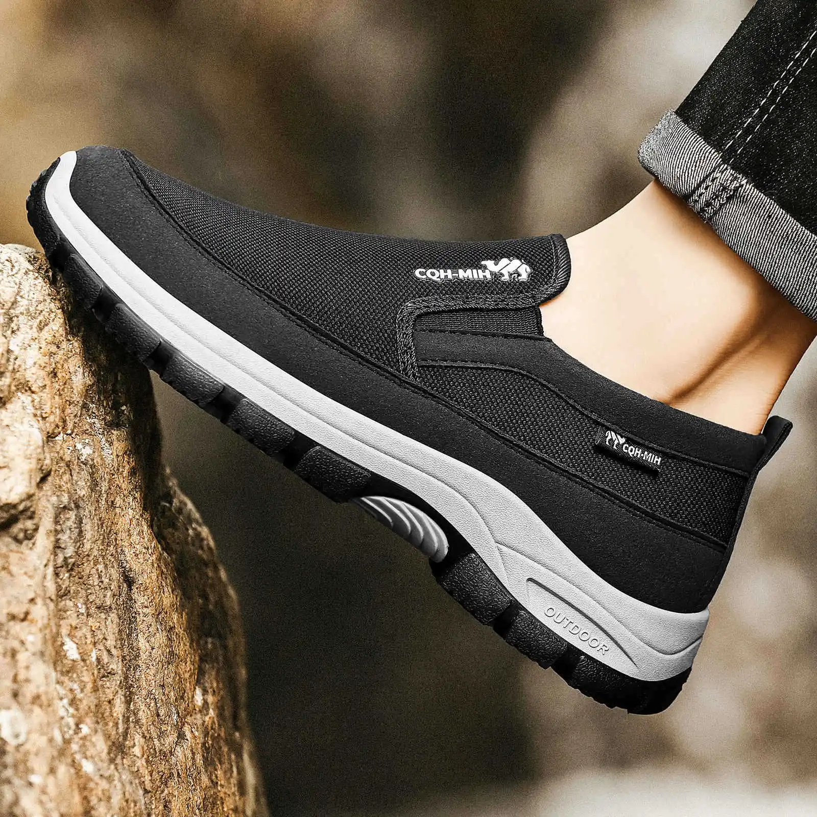 Men's Walking Sports Loafers Shoes Casual Breathable Slip on Non-Slip Sneakers Outdoor Activity Hiking Half Top Single Shoes