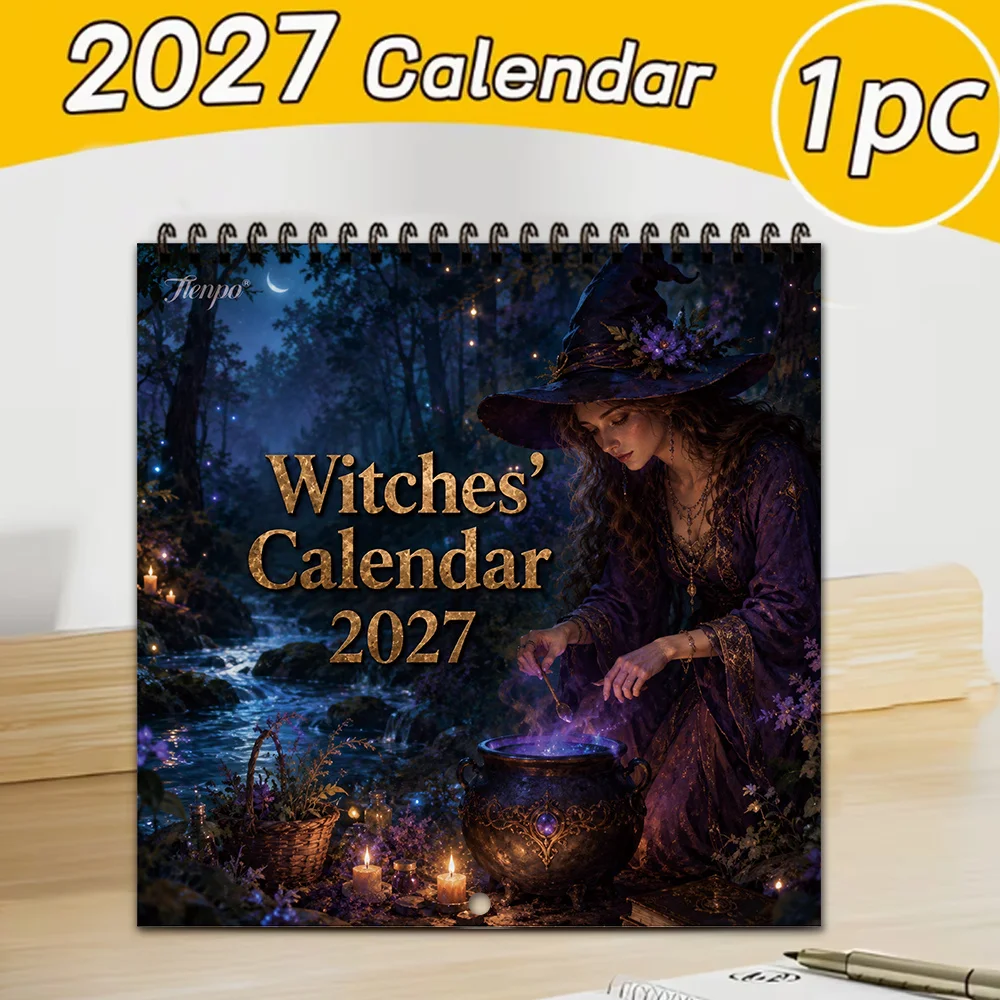 1pc 2027 Wall Calendar, Magic Witch Theme, 12-Month Monthly Planner, Perfect Gift For Back-to-School Season, Christmas, New Year