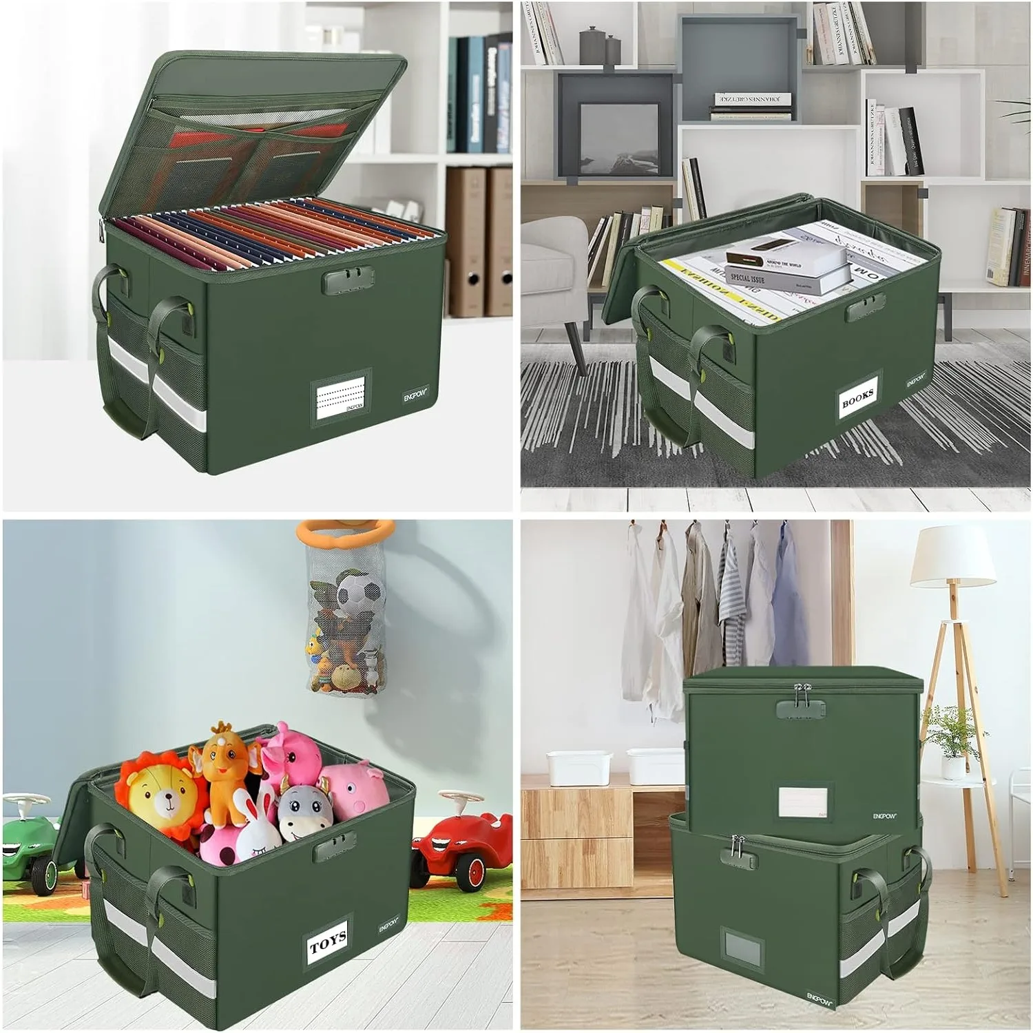 ENGPOW File Box with Lock, Fireproof Document Box with Zipper Lid,Collapsible File Storage Organizer Filing with Handle