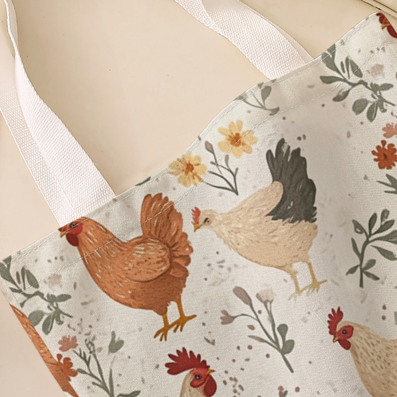 Hen Rooster Vintage Floral Print Tote Bag Large Capacity Shoulder Handbag For Shopping Travel Daily Commute view 5