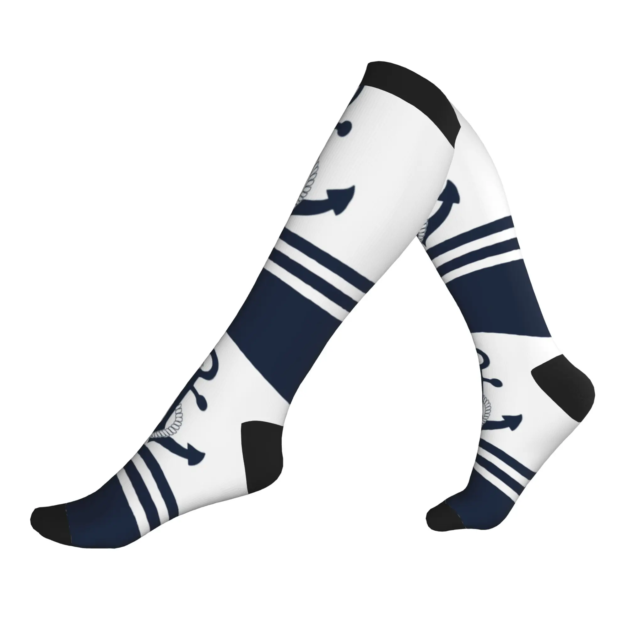 

Nautical Blue Anchors with Blue and White Stripes Mens Sports Compression Socks Sailing Sailor Spring Autumn Winter Dress Socks