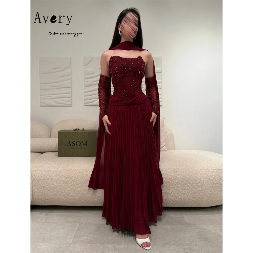 

Avery Customized Burgundy A-line Off-shoulder Rhinestones Elegant Long Party Dresses Woman Dresses for Wedding Party Prom Dress