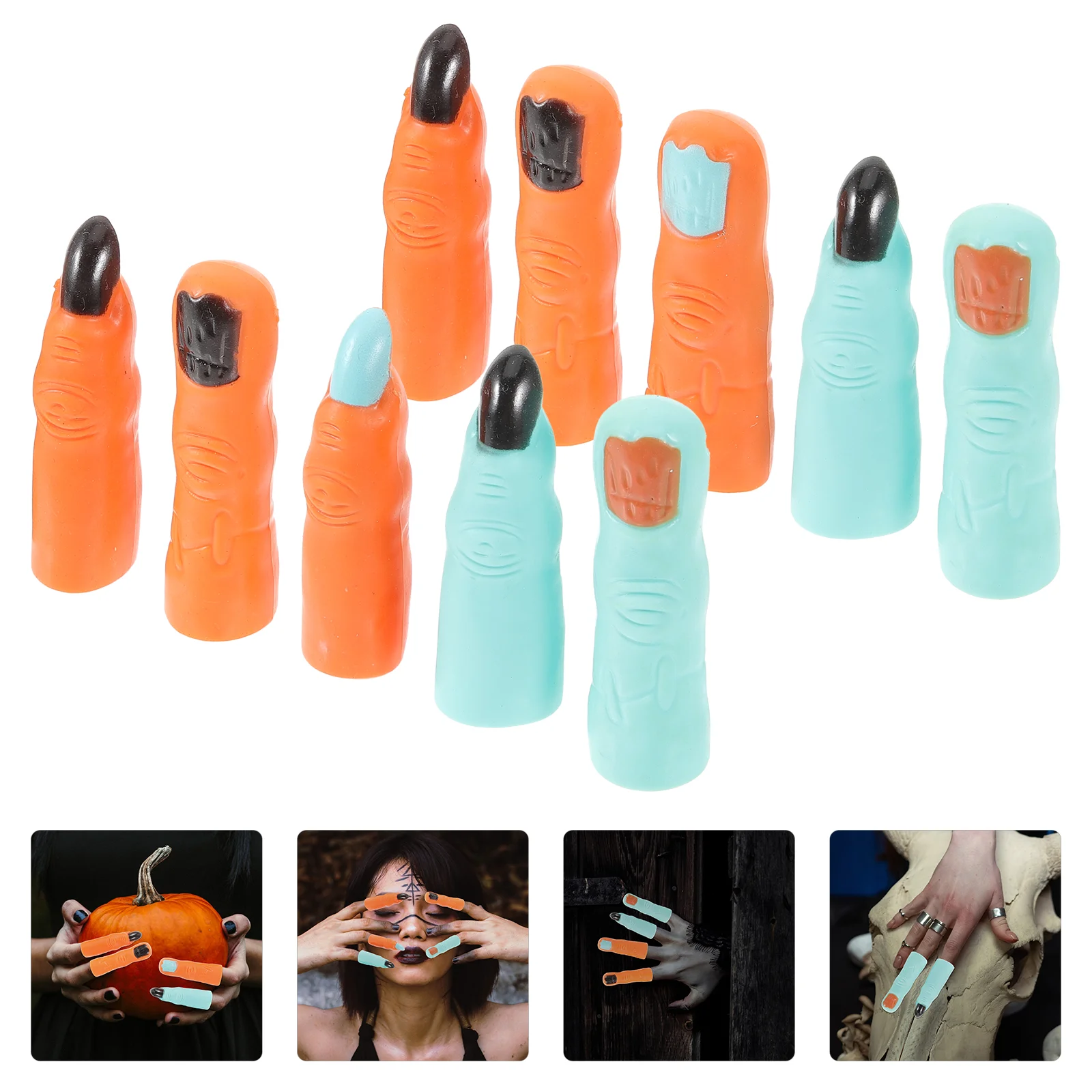 10 Pcs Halloween Colored Nail Sets Trick Makeup Props DIY Fake Nails Finger Witch Cosplay Fingers Prank Costume Costumes