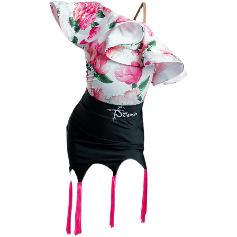 لوتس ليف كم فستان رقص اللاتينية دعوى الفتيات مهدب فستان شق دعوى الطفل فساتين الرقص اللاتينية الاطفال ممارسة الملابس