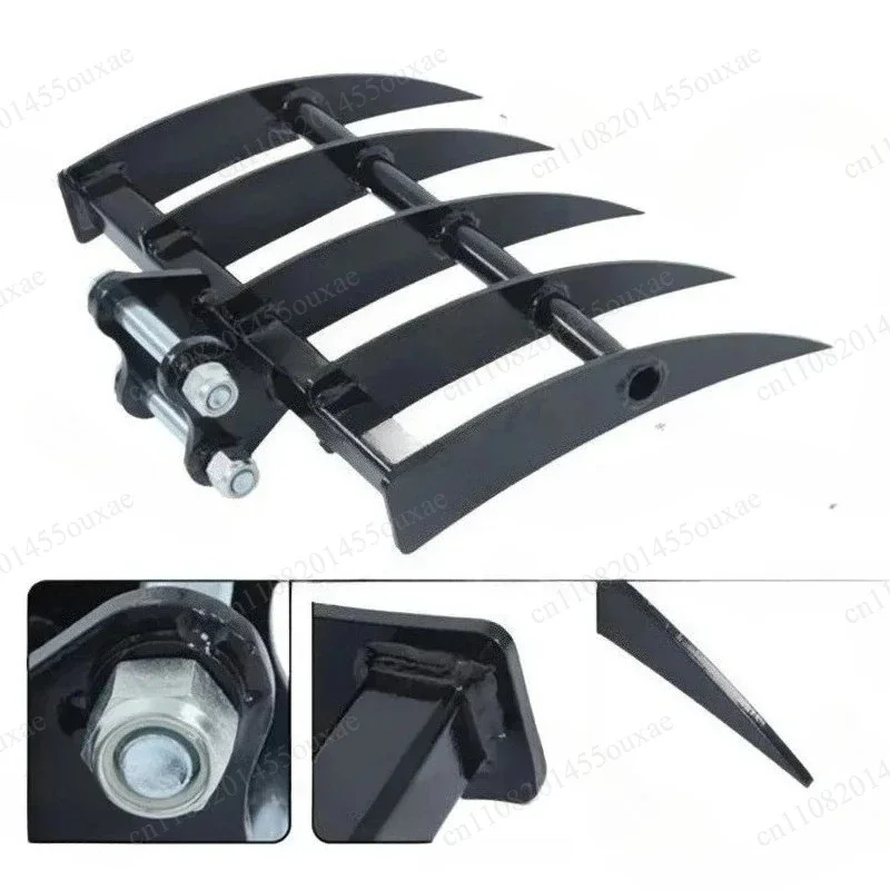 Solid 5‑Tooth Root Rake Attachment, Farm Land Clearing Accessory for Small Mini Excavator Digger