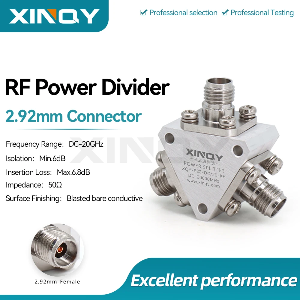 XINQY 2.92mm 1:2 RF Power Divider, Test-Grade Ultra-Wideband Millimeter-Wave Power Splitter, Low VSWR
