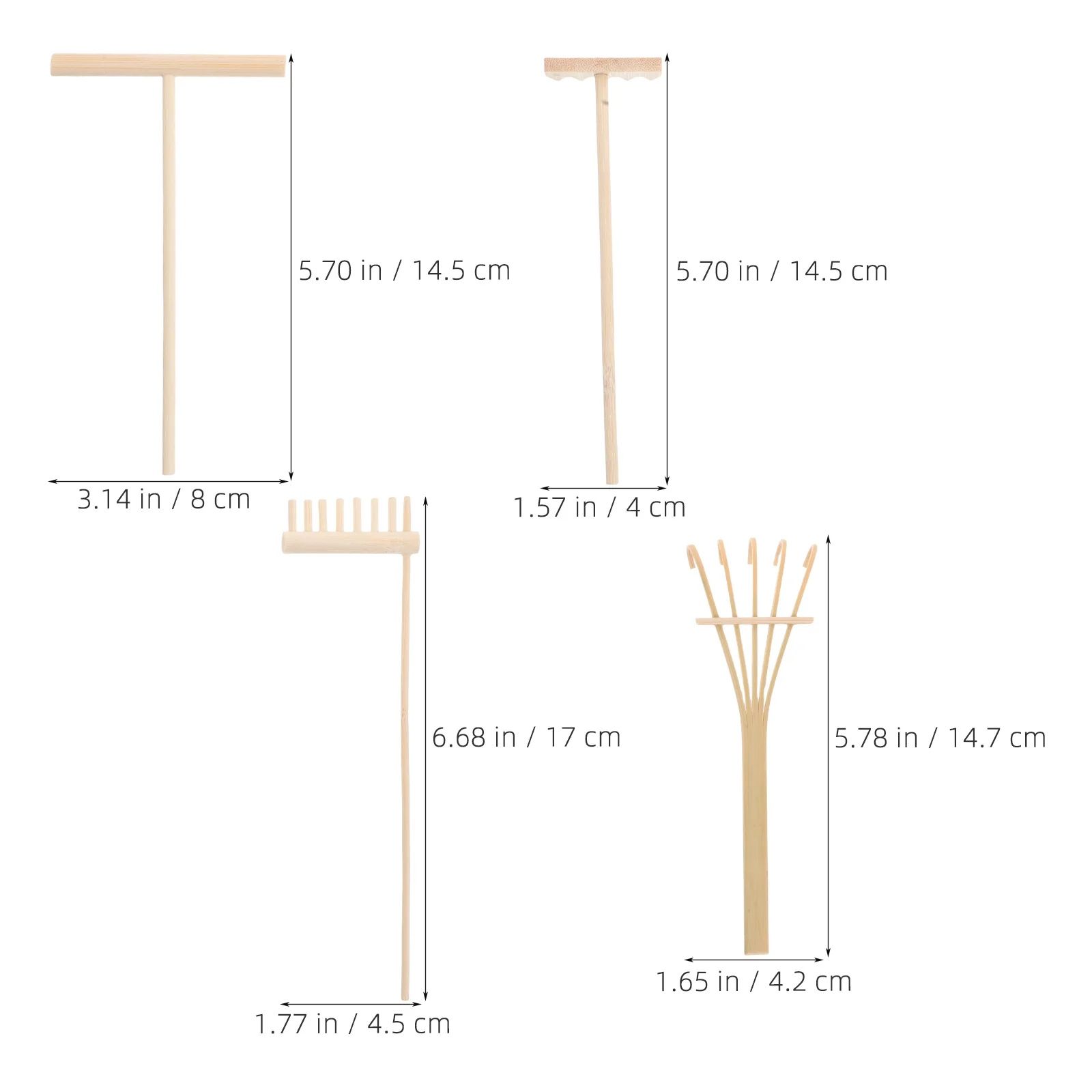 Ensemble de râteaux de jardin Zen de table, outils en bambou pour l'art du sable, exercice de pleine conscience, décoration de la maison, rehausseur d'espace spirituel, 4 pièces
