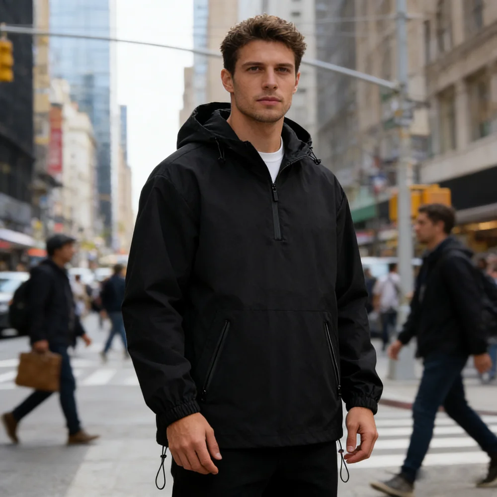 Spring Autumn Men Anorak Jackets Fashion Man Half zip Streetwear Hip Hop Hooded Coats Men Loose Windbreaker Sports Work Jackets