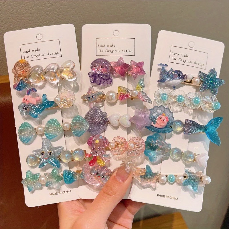 

5pcs Mermaid Princess Hair Clips Set - Sea Star & Shell Side Clips for Girls | Korean Summer Hair Accessories Gift