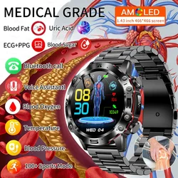 2024 New ECG+PPG Blood Glucose Smart Watch Men Blood Lipids Uric Acid Heart Rate Fitness Tracker Clock Bluetooth Call Smartwatch