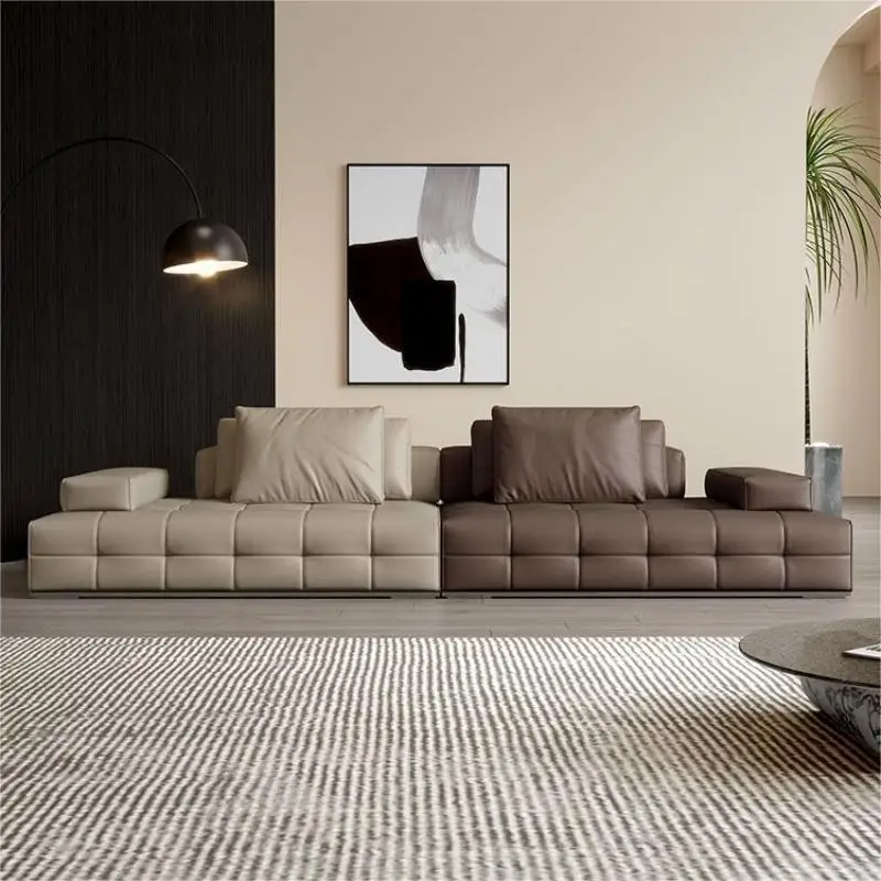 Italian Lawrence leather sofa first layer cowhide large flat living room large apartment simple straight row sofa