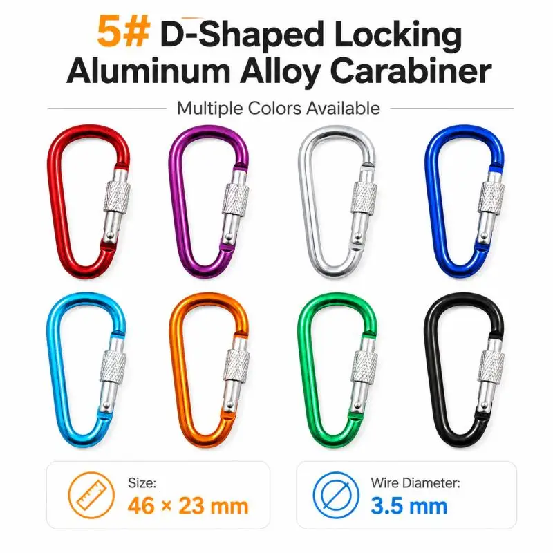 Karabiner-Schlüsselanhänger aus Aluminium, D-Ringe, Schnallen, mehrfarbig, Karabinerhaken, Schlüsselanhänger, Camping-Rucksack-Schnallen, 5 Stück # – Detail 1