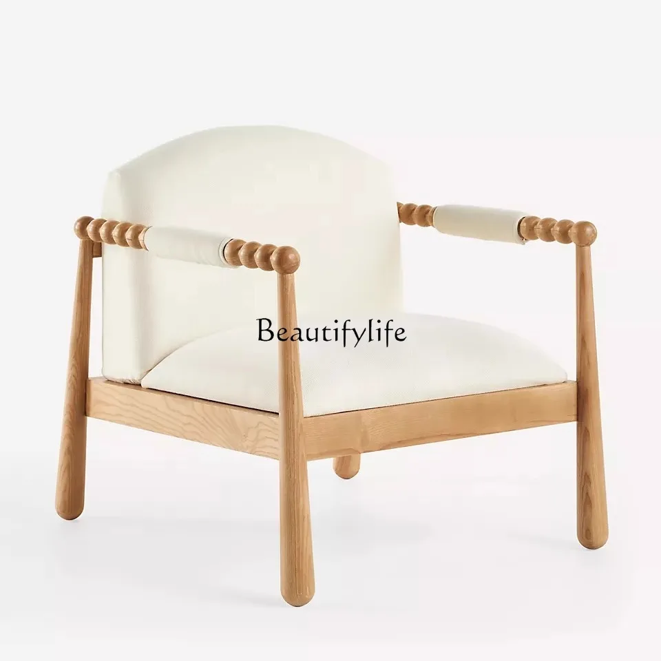 

French minimalist retro solid wood single sofa, medieval creative living room sofa chair