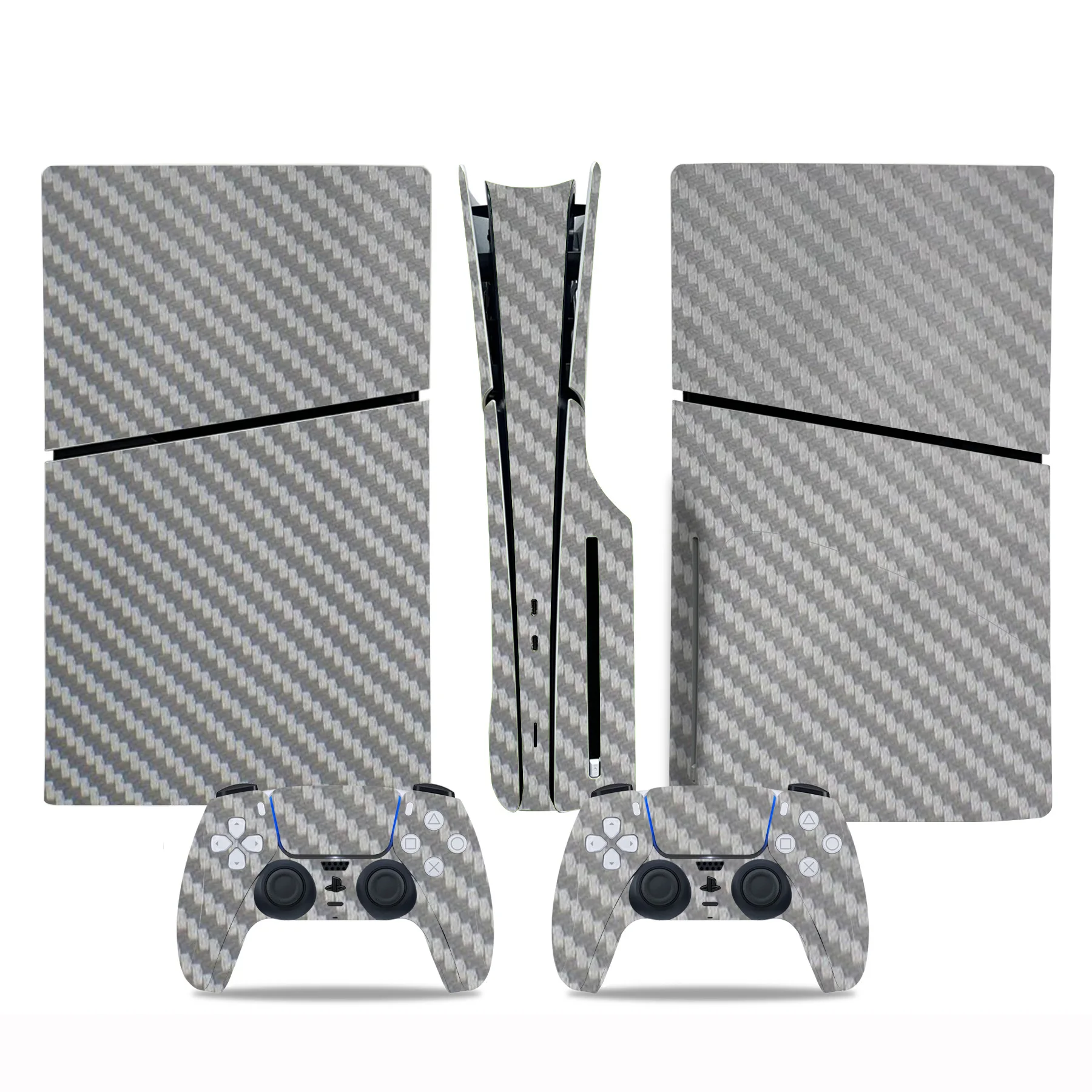 For PS5 Slim Carbon Fiber PVC Skin Sticker for Console Controller Air-release Design Easy to Apply & Remove Disc Digital Edition