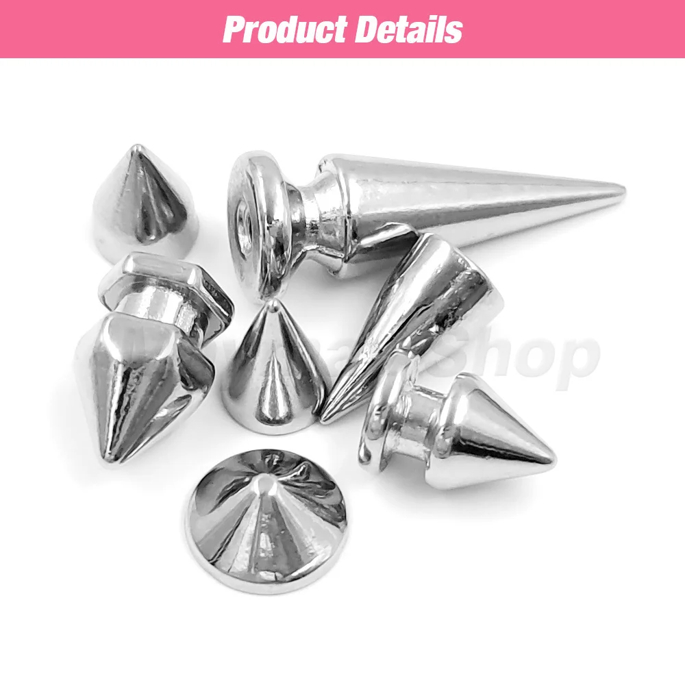 50pcs/Sets Metal Silver Cone Screw Rivets Bullet Spikes Studs DIY Crafts Leather Garment Cool Punk for Bag Shoes Handcraft