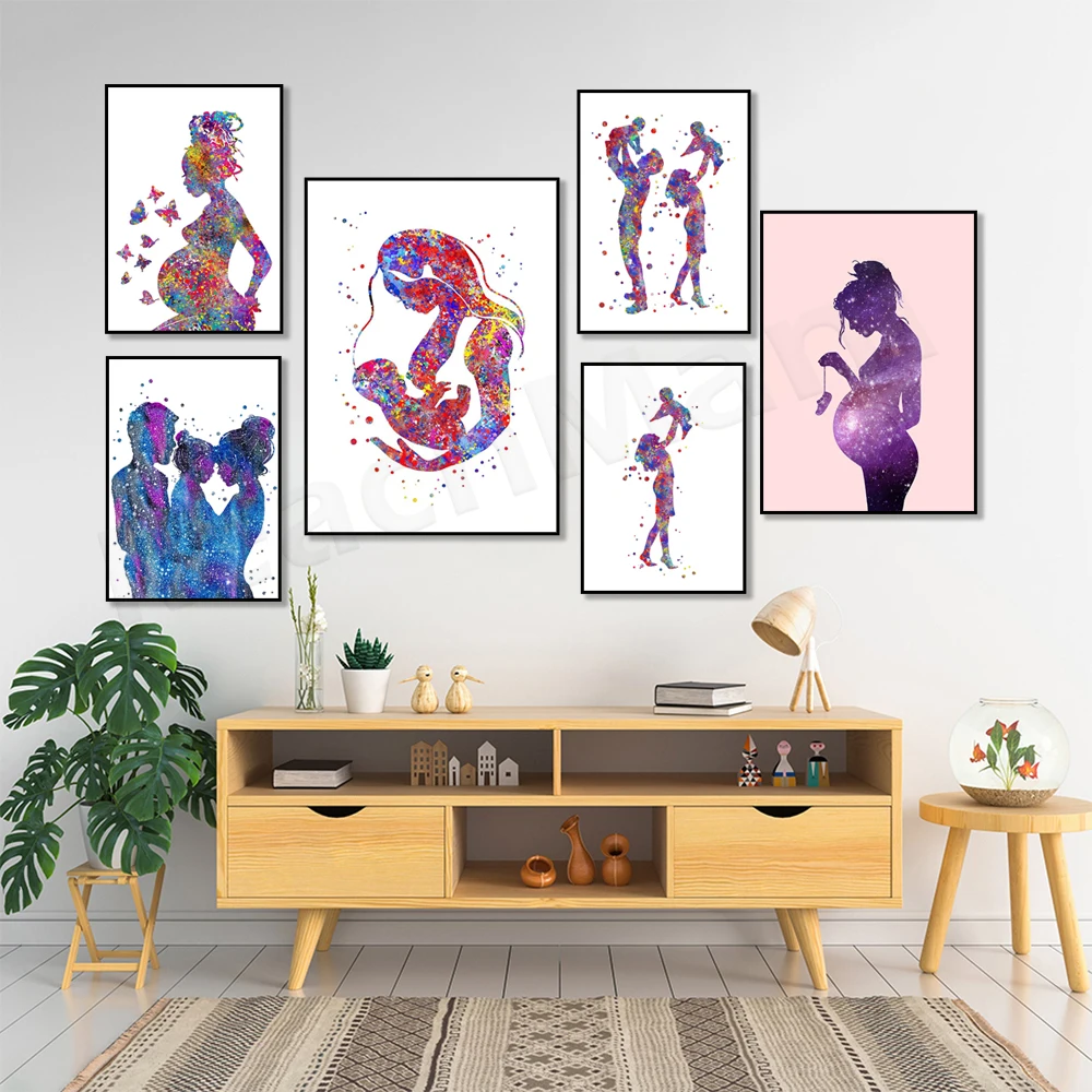 Pregnant woman watercolor print pregnancy gift, gynecology obstetric care baby shower new mom medical office art clinic gift