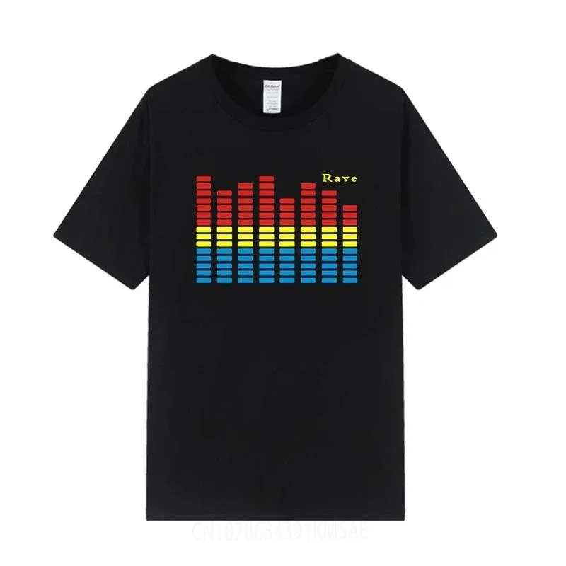 Vintage Man Music Activated Flash Light Up EL Equalizer T-shirt Bar DJ Rock Disco Fantastic Hip-hop Graphic Tshirts Camisa Tops