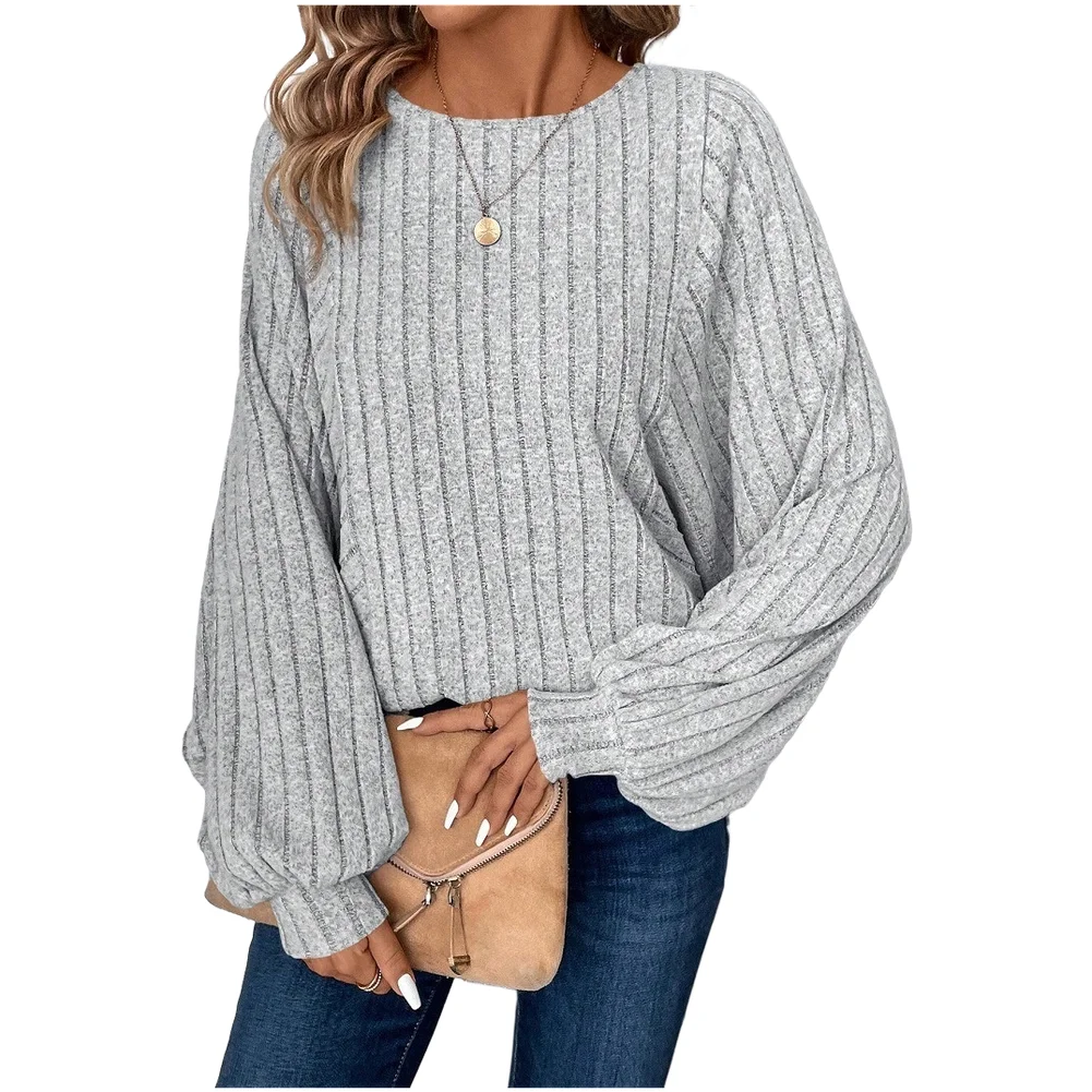 Soft Knitted Shirt Women Pullover Sweater For Holiday Gathering Long-sleeved Clothes Solid Color Pattern Regular Clothing Length