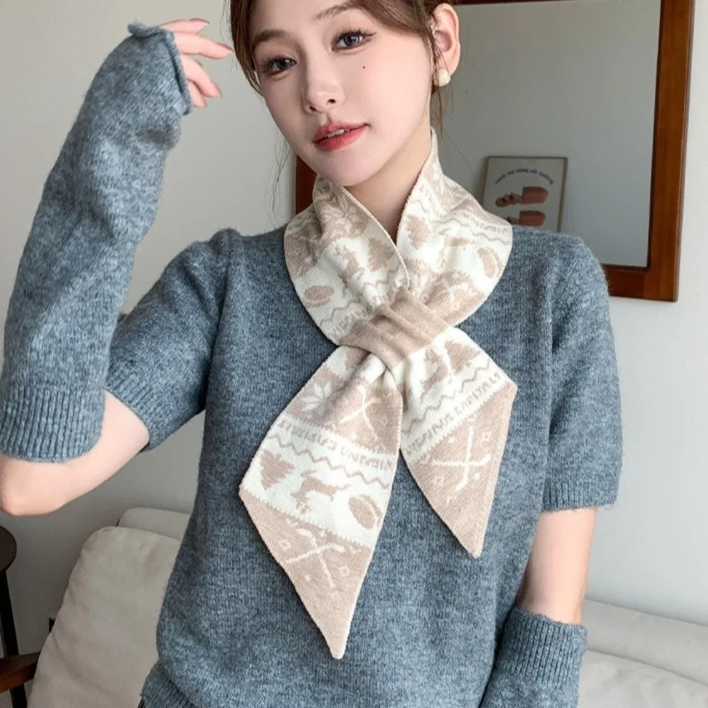 بسيطة الغزلان الشتاء محبوك الأوشحة الكورية نمط الجاكار المرأة وشاح الكروشيه ربطة القوس فيونكة مناديل الصوفية الهدايا #4