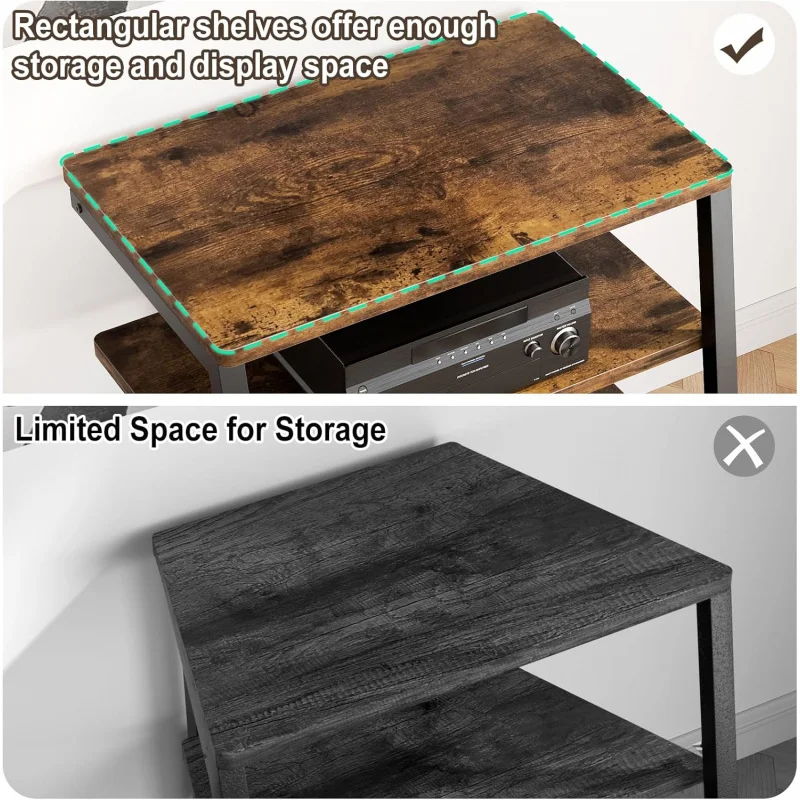 5-Tier AV Media Stand with Power Strips, Media Console with LED Lights, Audio Tower Rack with Adjustable Shelves, Stereo Stands