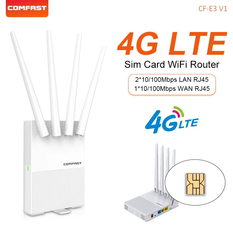 Comfast Mobile Outdoor 4G LTE Router Modem 150Mbps WiFi Sim Card Slot CAT4 Routers For IP Camera/Outside 3*100Mbps RJ45 WAN/LAN