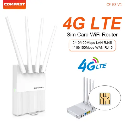 Comfast Mobile Outdoor 4G LTE Router Modem 150Mbps WiFi Sim Card Slot CAT4 Routers For IP Camera/Outside 3*100Mbps RJ45 WAN/LAN