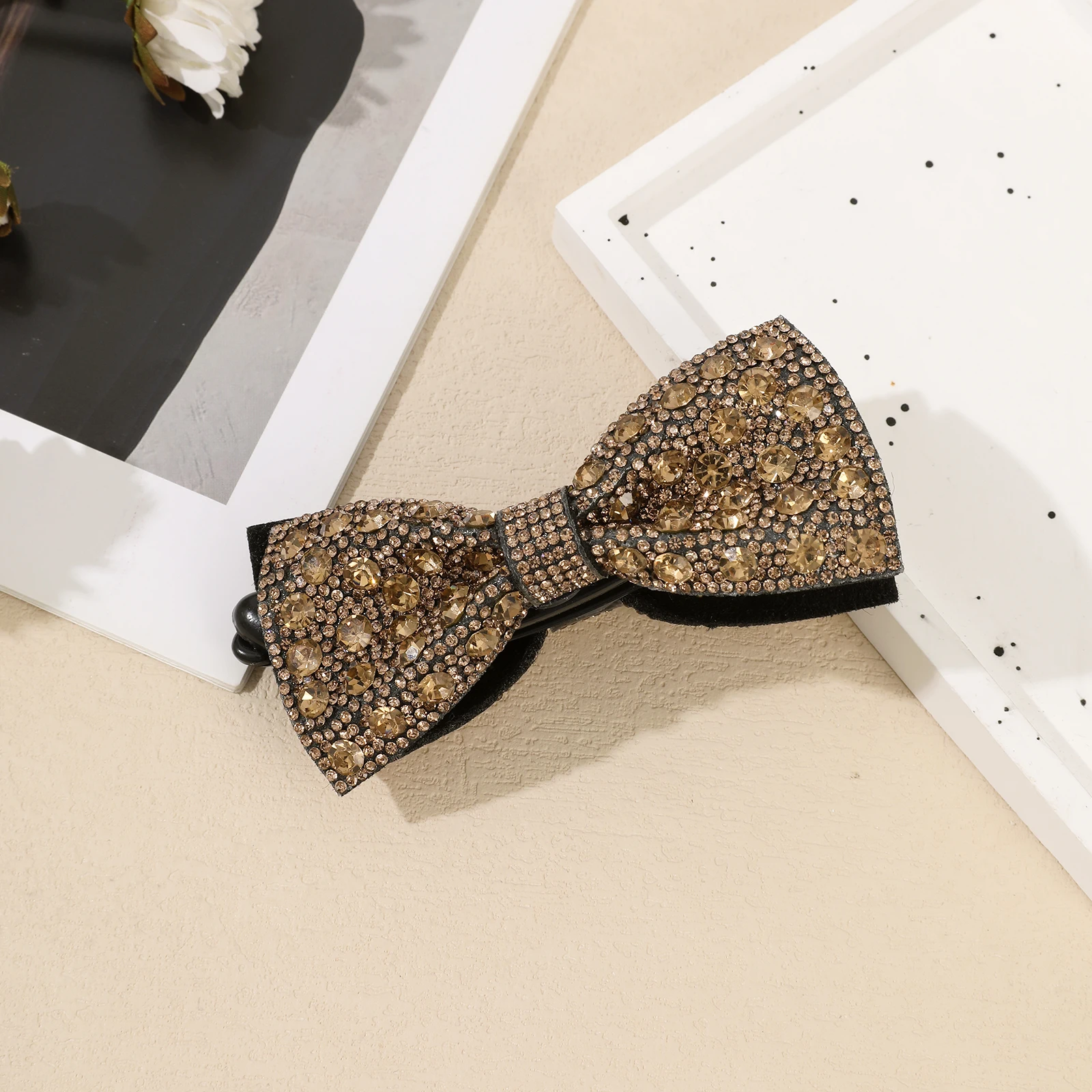 AWAYTR طويل القوس عقدة الموز كليب باريت موضة جديدة مقاطع الشعر للنساء حجر الراين المهر إكسسوارات الشعر القيثارة نانا كليب