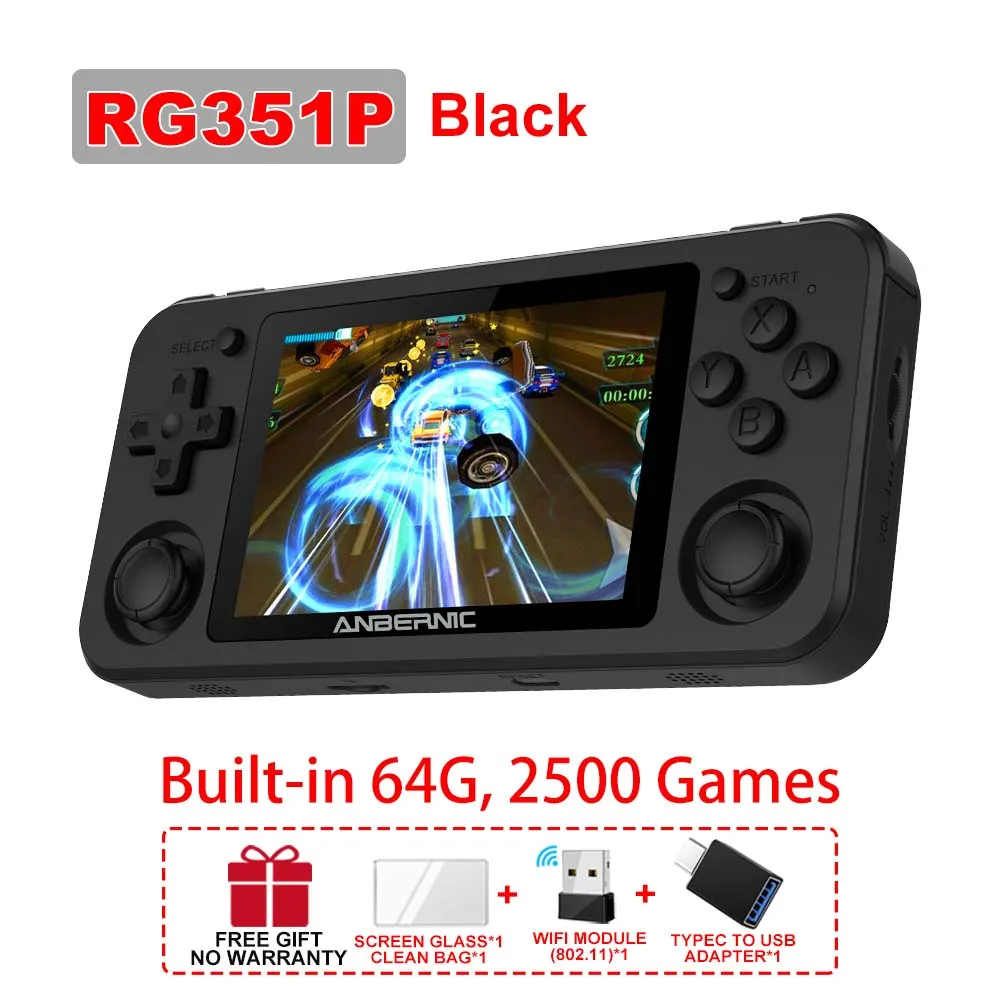 ANBERNIC RG351P Consola de videojuegos retro Pantalla IPS de 3,5 pulgadas RK3326 3500 mAh Sistema Linux abierto Reproductor portátil 2500 juegos integrados