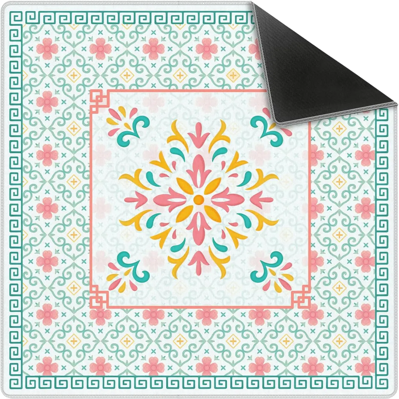 Abstract Turquoise Pink Chinoiserie Floral Mahjong Mat 31.5x31.5 NonSlip Noise Reduction for American Mahjong Poker Dominoes