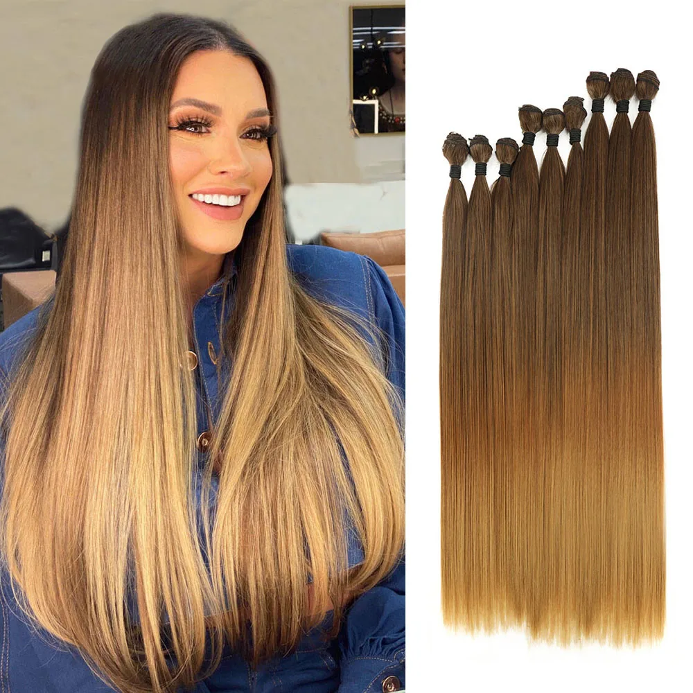 Bone Straight Hair Synthetic Extensions Ombre Long Blonde Hair Bundles Super Long Hair 20 24 28 Inch Straight Hair Full to End