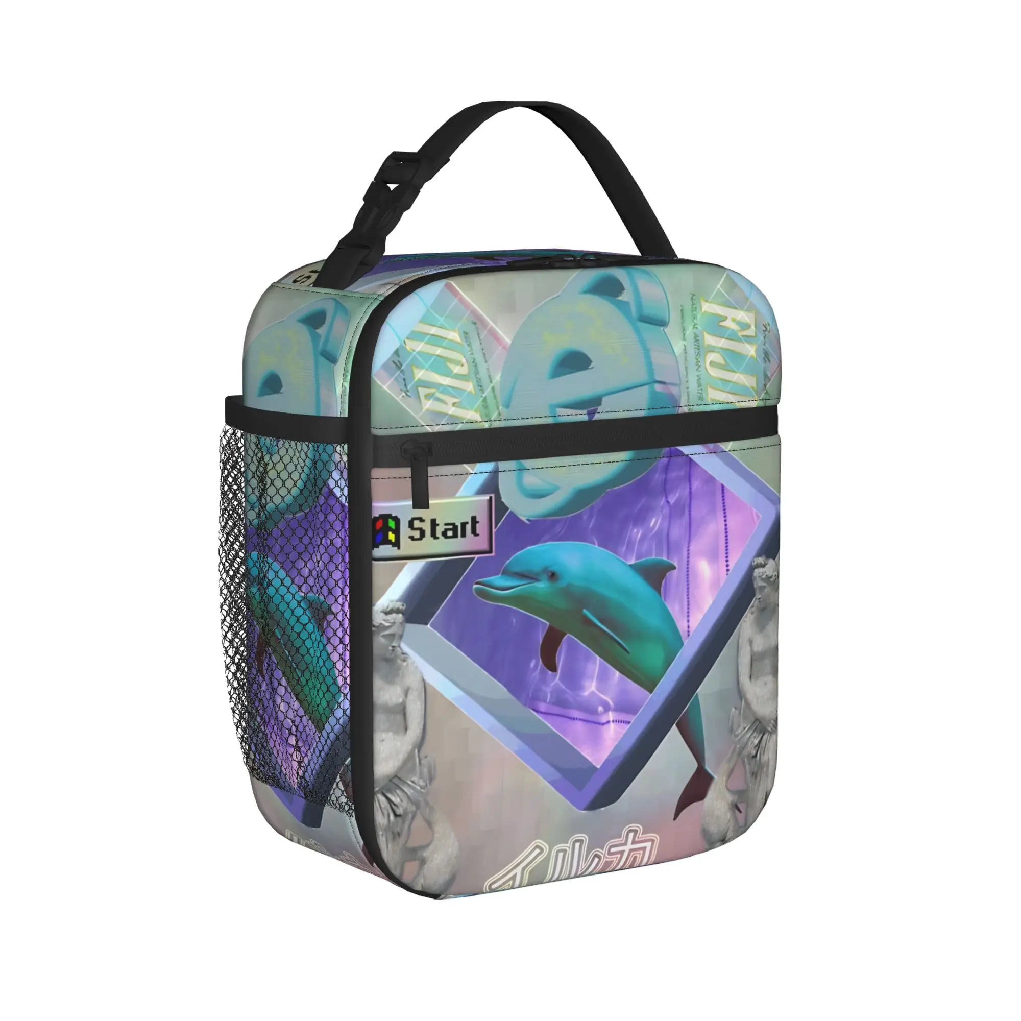 Frutiger Aero World Vaporwave Lunch Bag For Child  Designer Lunch Box Aesthetic Outdoor Picnic Cooler Bag  Tote Food Bags