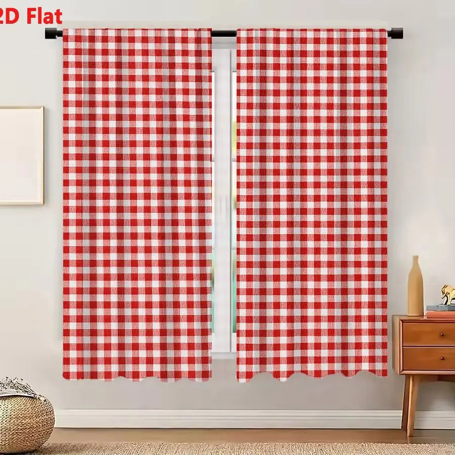 2Pcs Curtains 2D Flat Classic Red And White Gingham Fabric Woven Cotton For Tablecloths And Clothing Window Drapes for Bedroom R