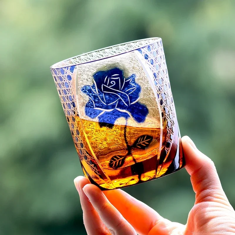 240ml Hand Cut Rose Crystal Whiskey Glass Romantic Edo Kiriko Tumbler Cup With Gift Box New Design Trendy Drinkware Dropshipping