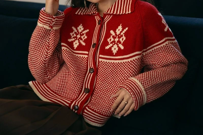 

Women's Vintage Classic Color Blocked Collar Single Breasted Knitted Sweater Autumn Winter Lazy Style Jacket