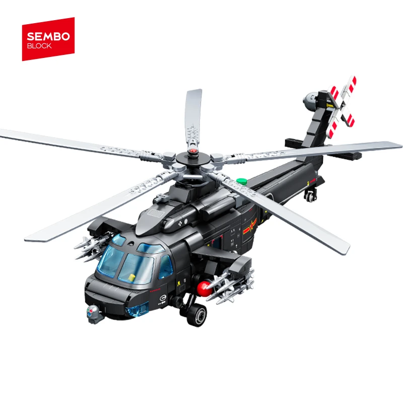 SEMBO BLOCK Z-20T Helicopter Military Fighter Building Blocks MOC City Army Plane Model Assembly Bricks Kids Toys Holiday Gifts